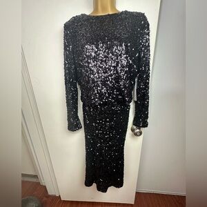 Aqua Bloomingdale's Exclusive Black Sparkly Sequin Long Sleeve Top/Skirt NWT M/L